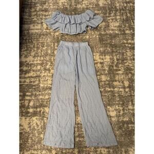 SHEIN Two Piece Off-Shoulder Crop Top & Wide Pants Sz S (4)